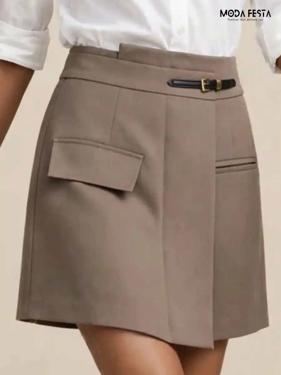 ModaFesta -taupe-faux-suede-belted-skort-with-pocket-detail
