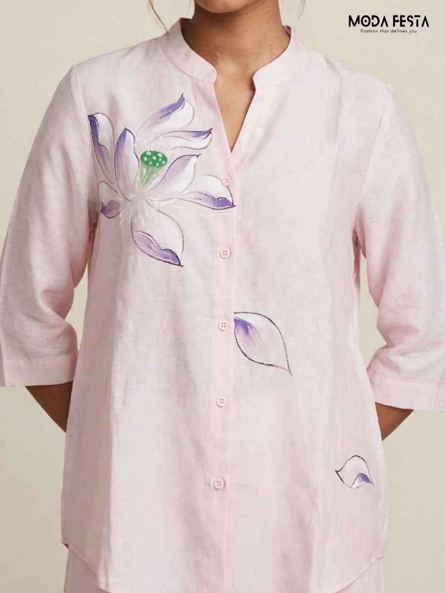 ModaFesta -pink-hand-painted-floral-casual-shirt
