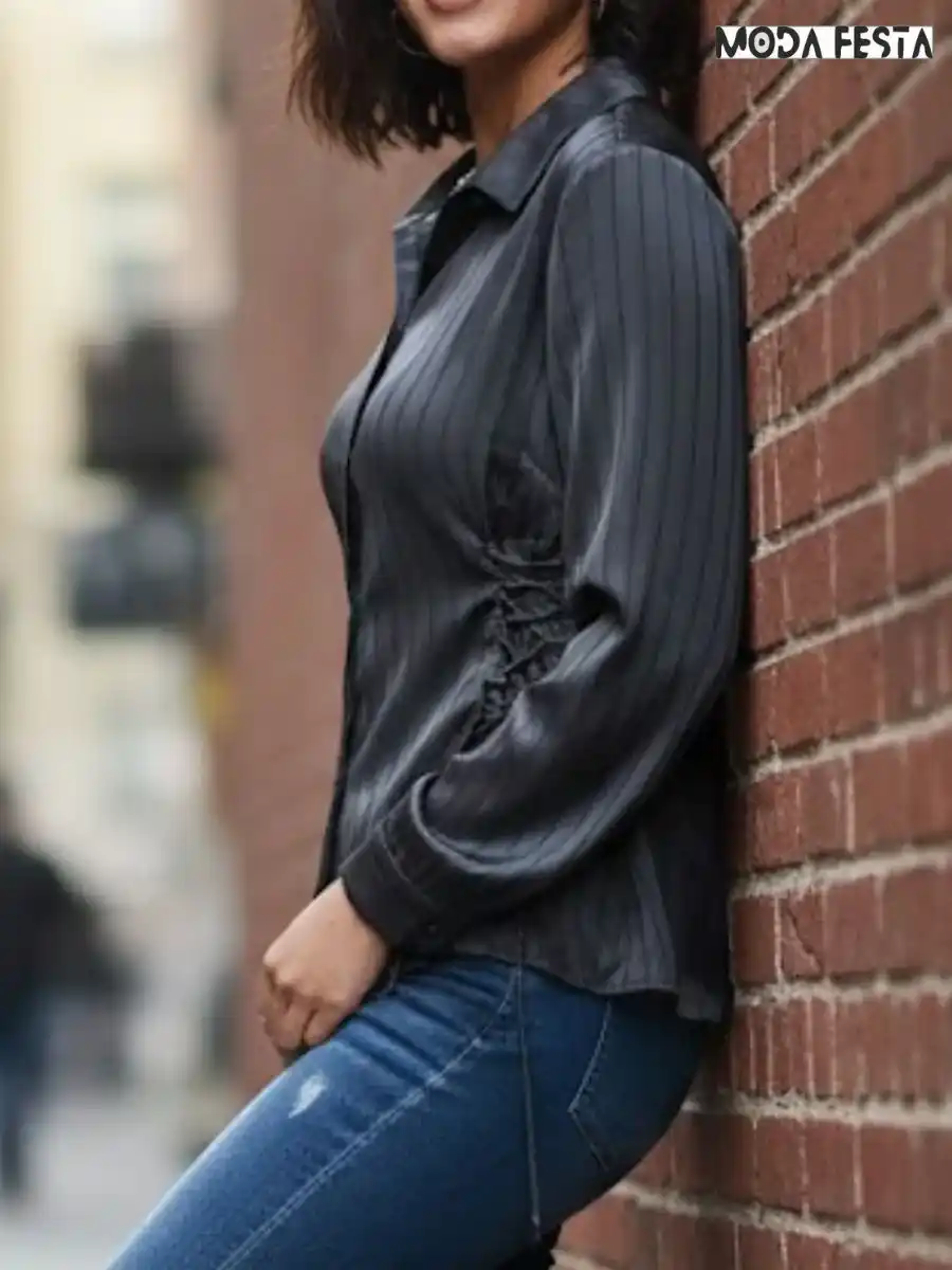 ModaFesta -trendy-black-stripe-shirt-side-tie-up