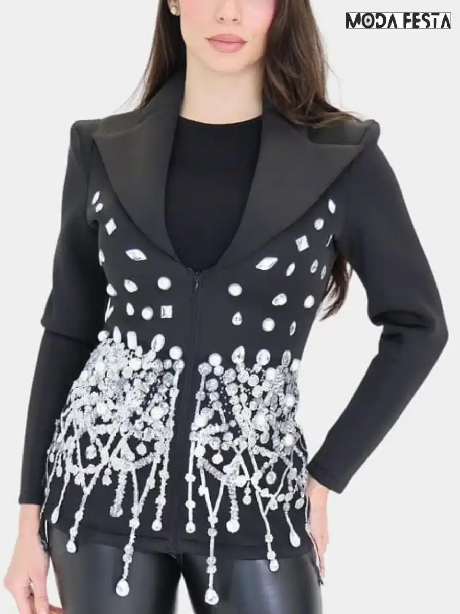 ModaFesta -rhinestones-blazer-mini-dress-black