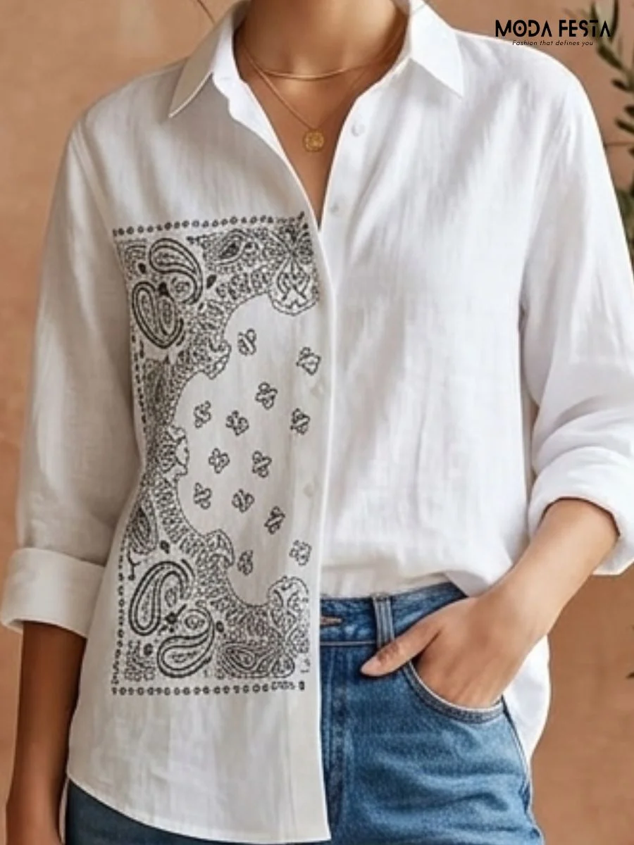 A black-and-white paisley or bandana-style print