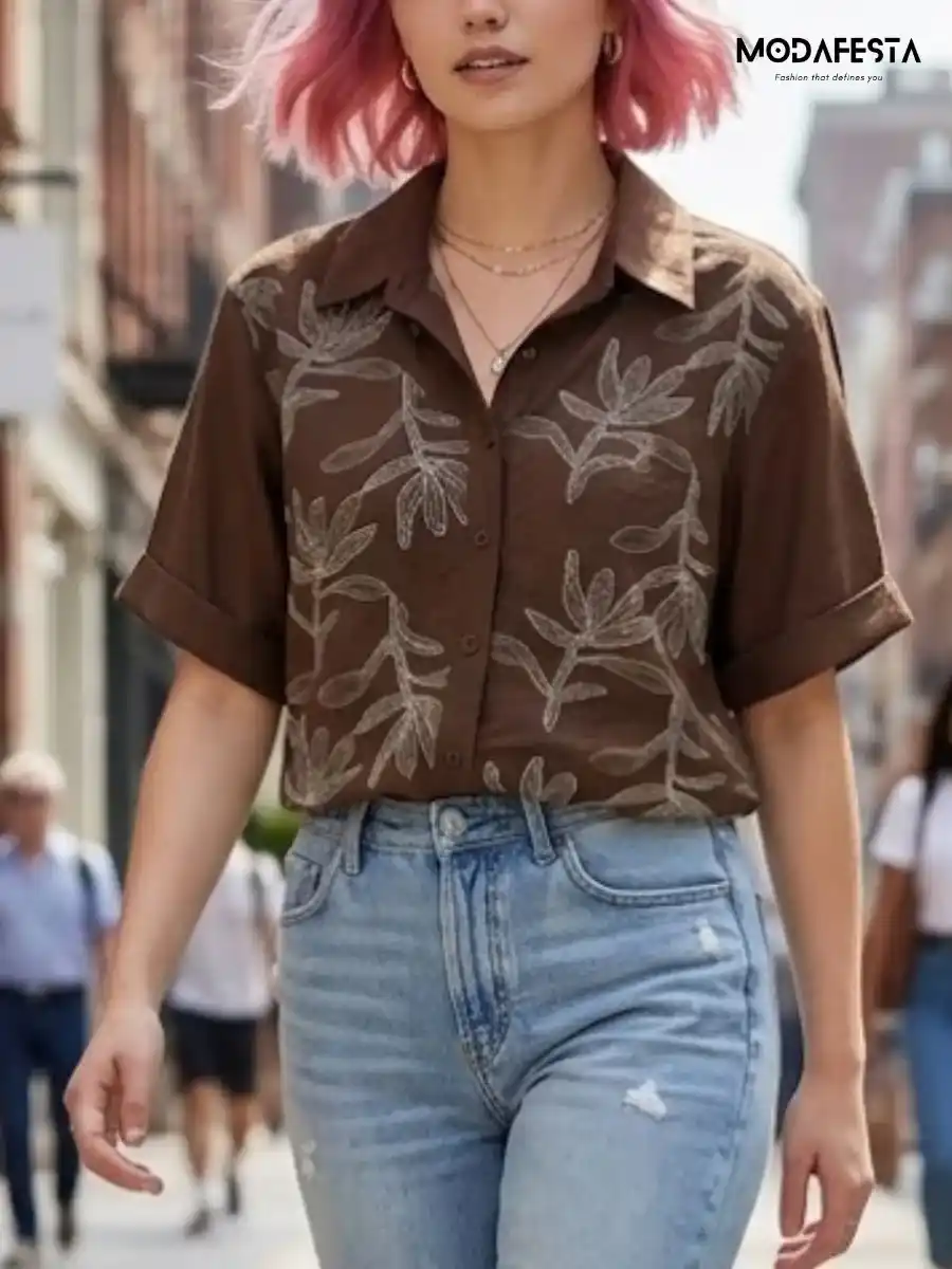 ModaFesta -elegant-floral-embroidered-crop-top-brown-