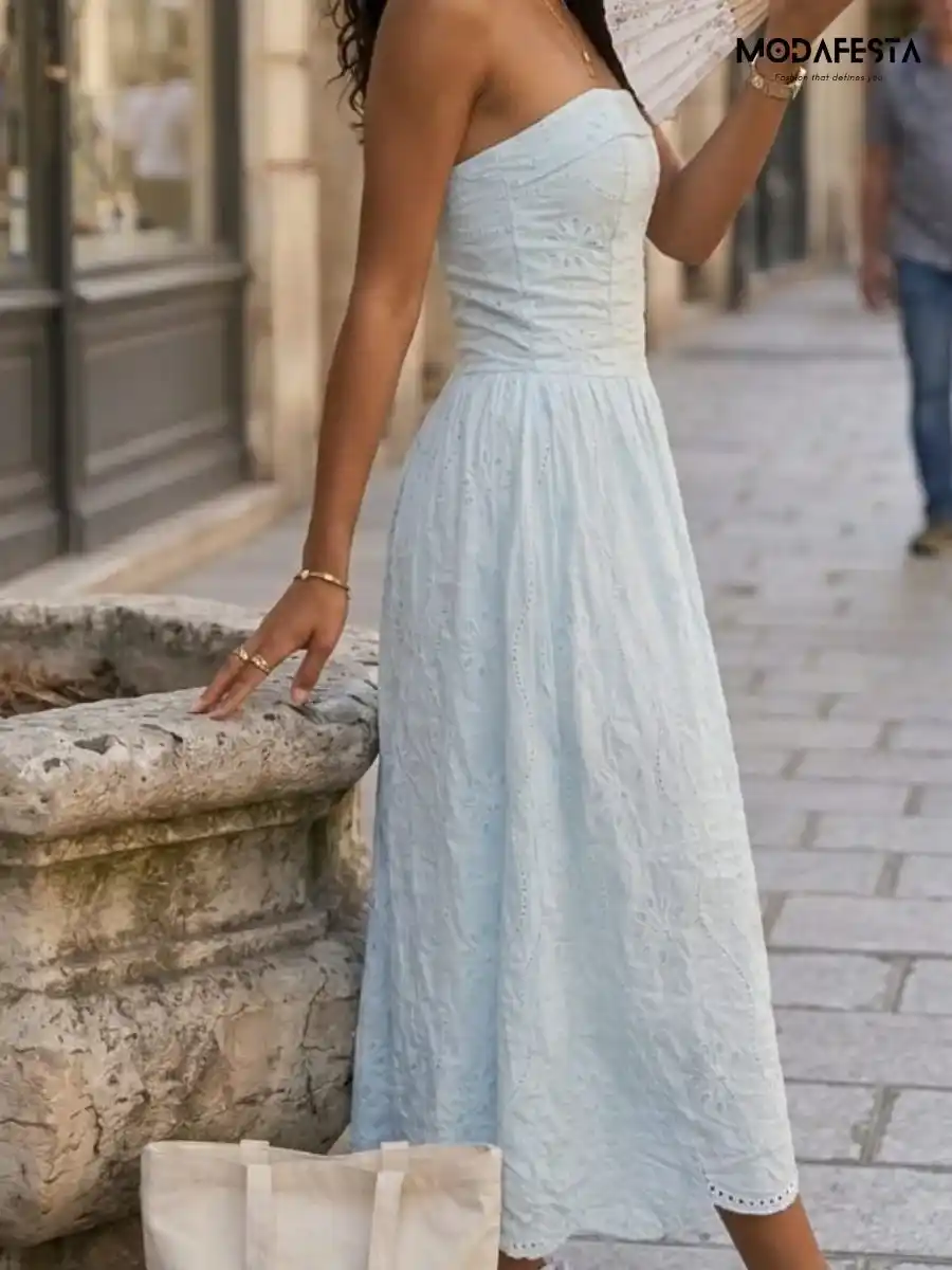 ModaFesta -elegant-chikan-tube-dress-sky-blue