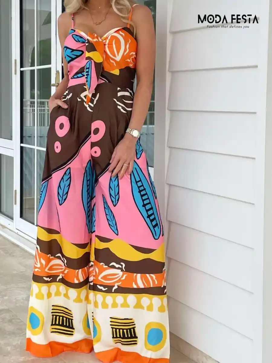 Vibrant Print Tie-Up Jumpsuit