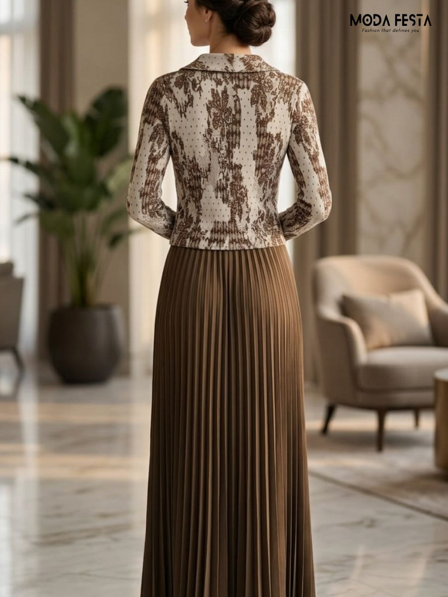 ModaFesta -evelyn-pleated-maxi-dress-jacquard-jacket-set