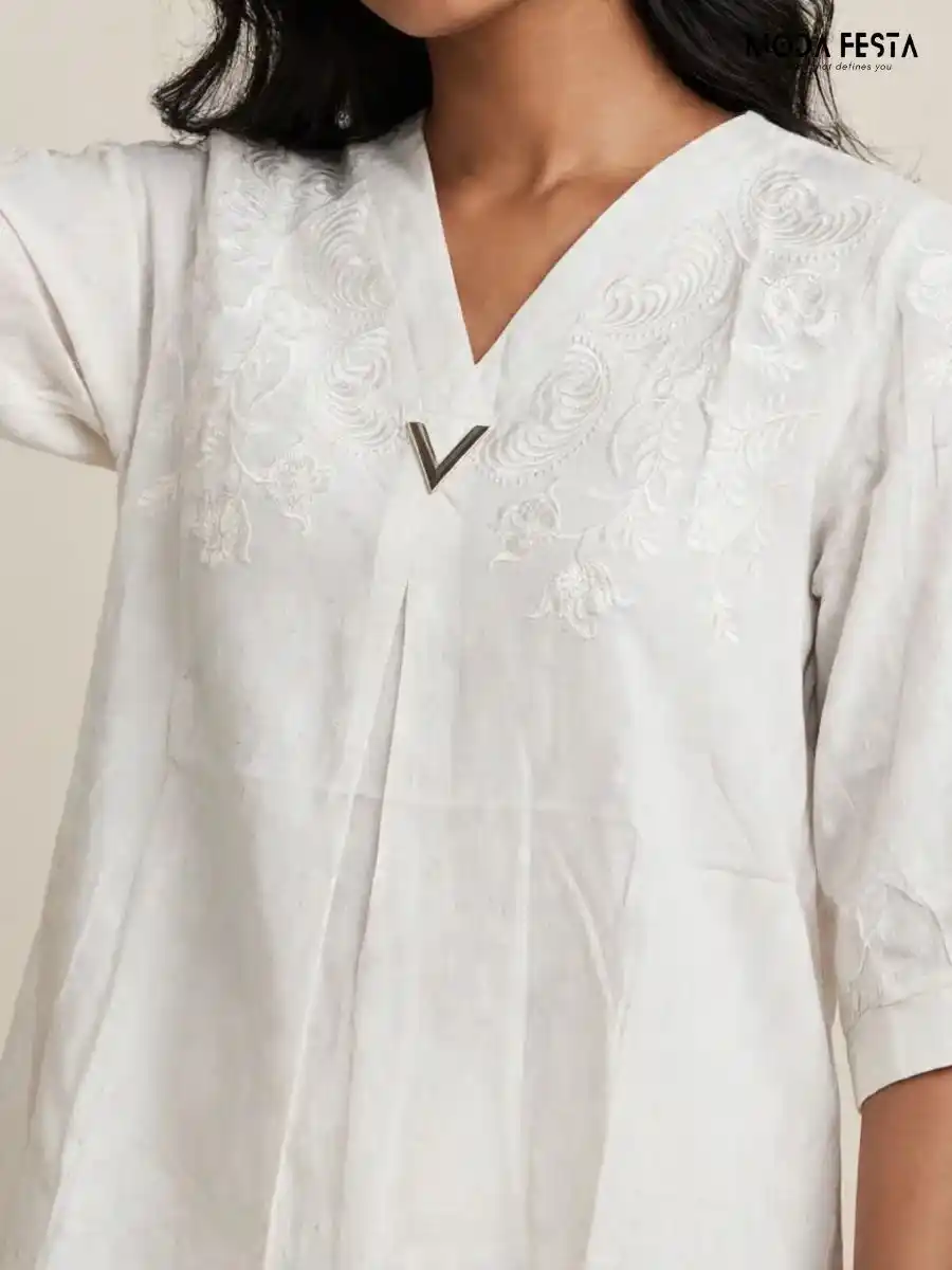 ModaFesta -white-embroidered-v-neck-top