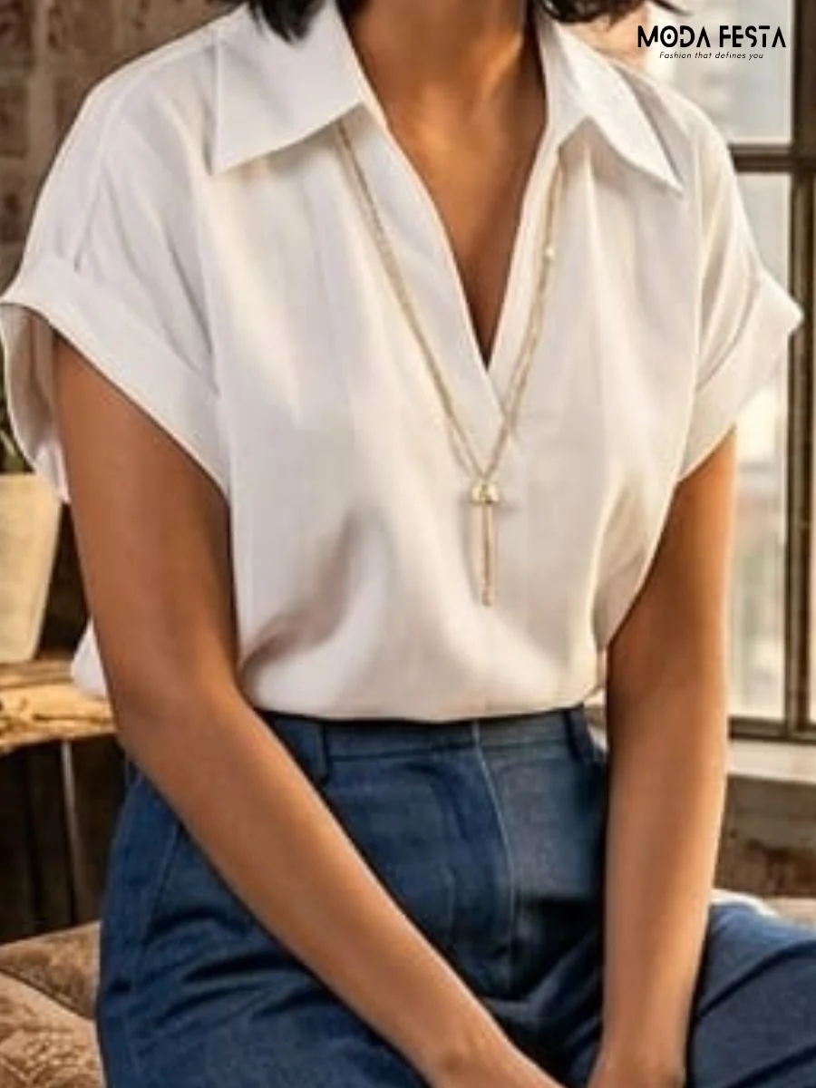 ModaFesta -lilac-vertical-striped-v-neck-collared-top