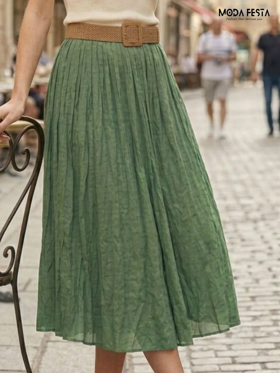 ModaFesta -casual-green-midi-skirt