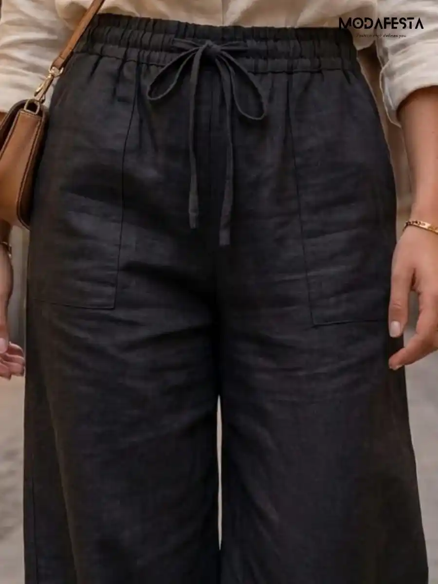 ModaFesta -elegant-linen-palazzo-pant-black