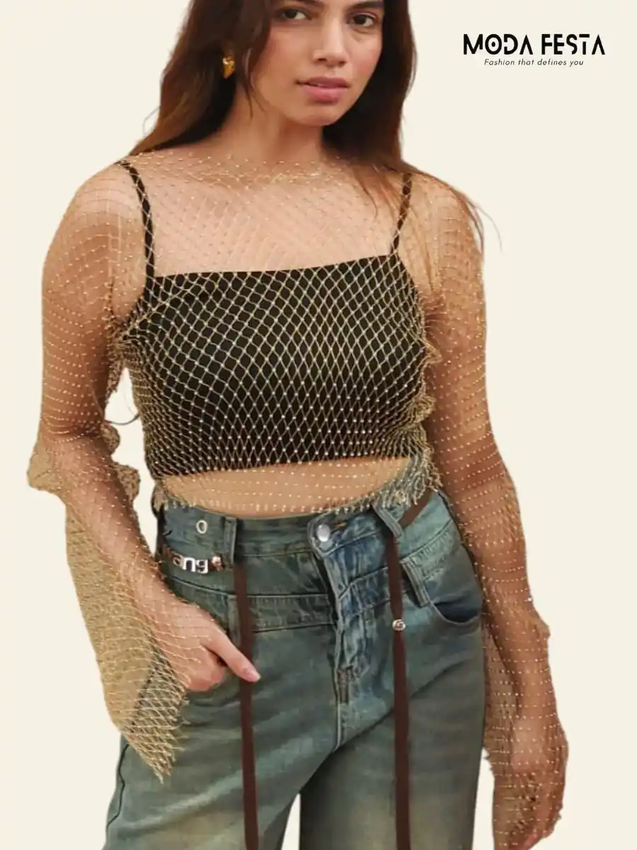 ModaFesta -crystal-fishnet-top-gold