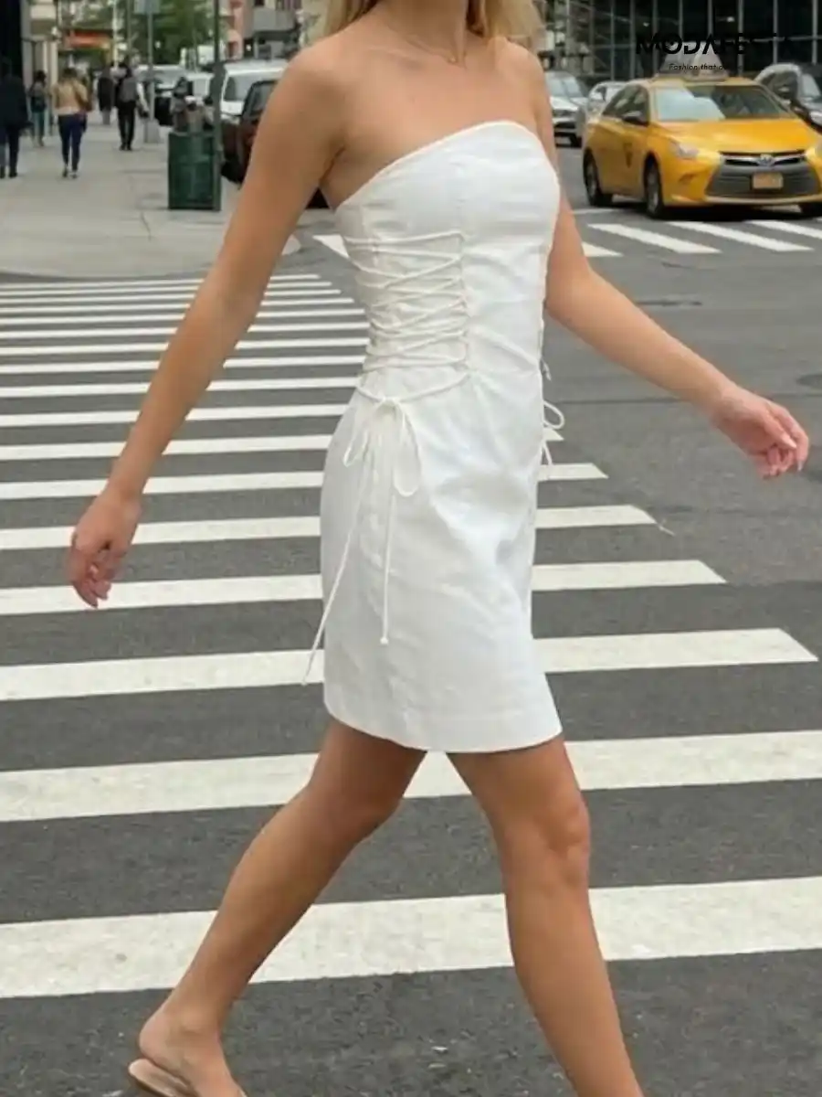 ModaFesta -elegant-tube-dress-side-knot-style-white