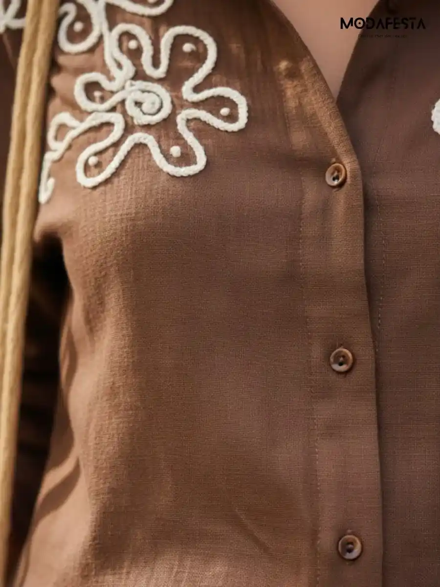 ModaFesta -brown-cotton-coord-set-with-lace