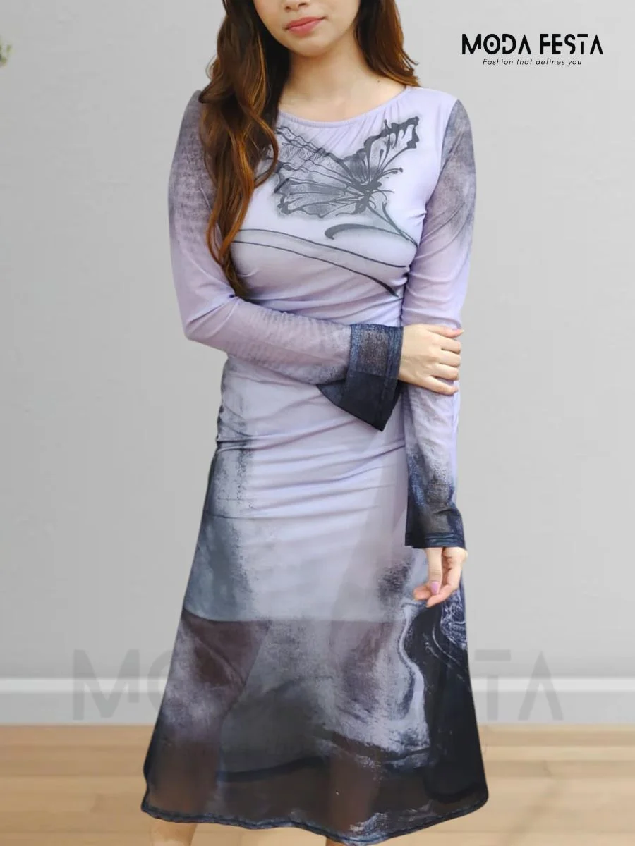 ModaFesta -printed-mesh-bodycon-dress-lavender
