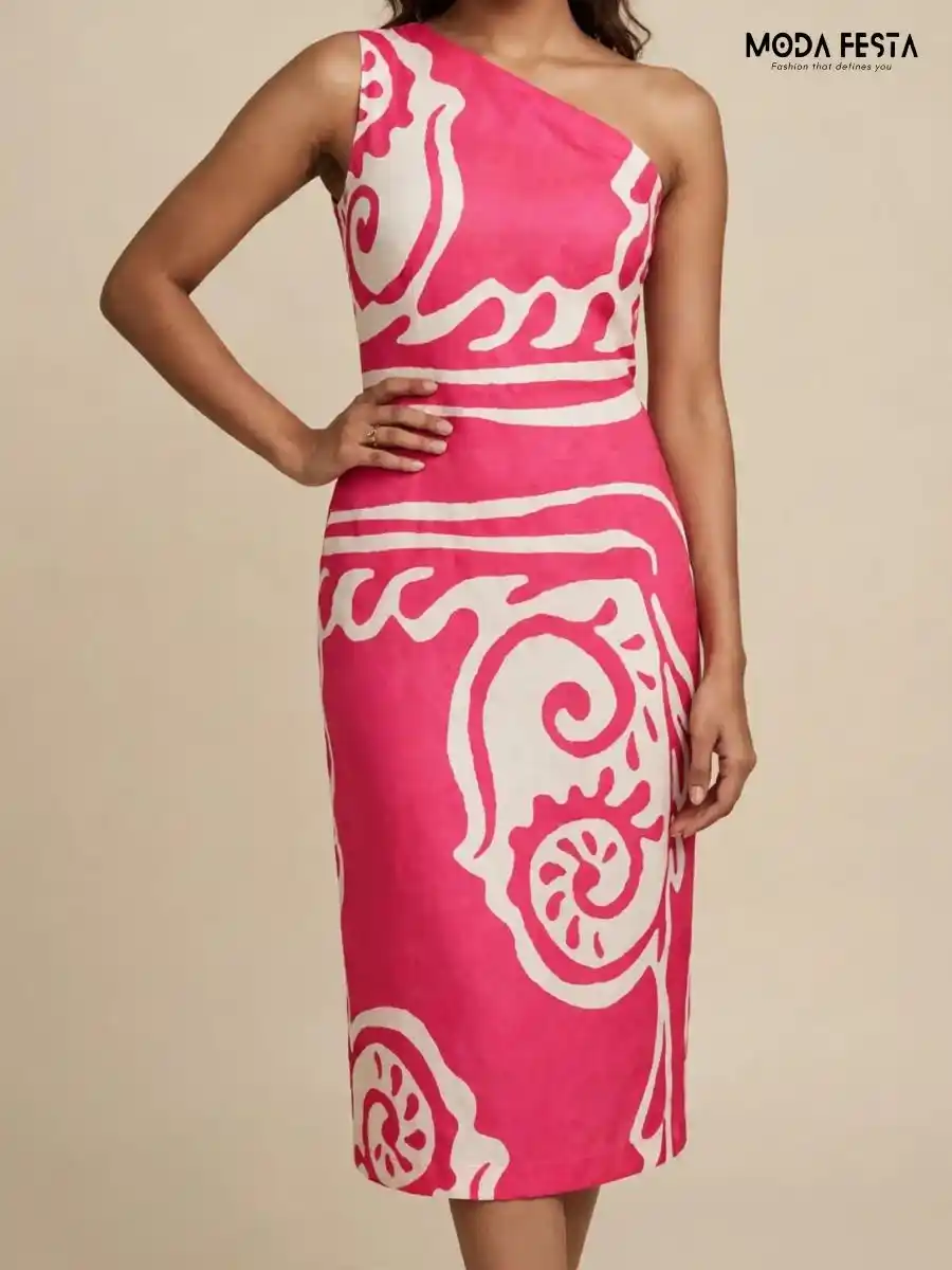One-Shoulder Abstract Print Bodycon Dress