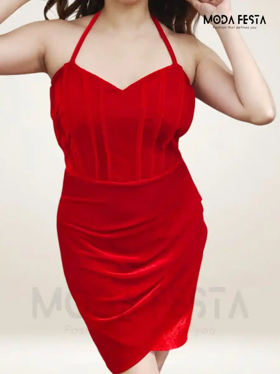 ModaFesta -velvet-halter-neck-mini-dress-red