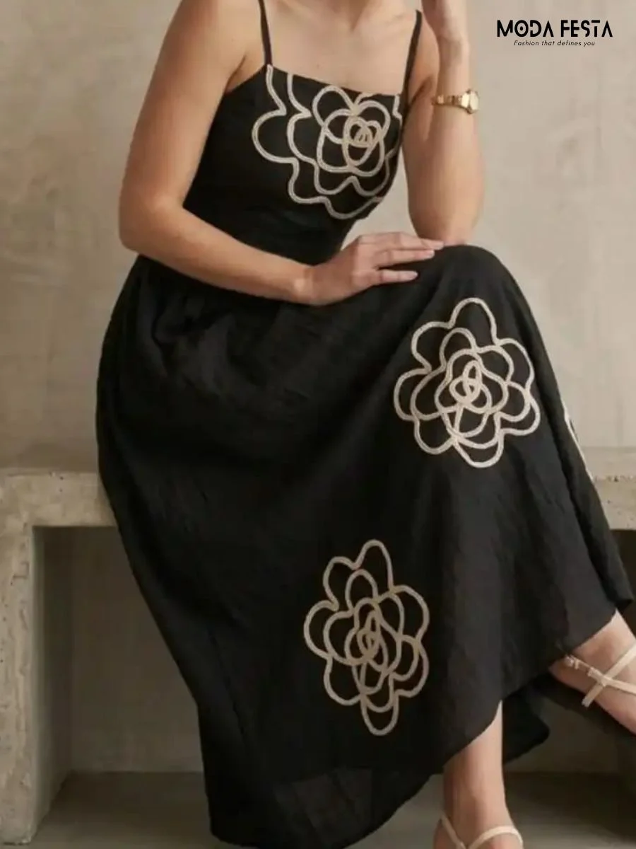 ModaFesta -midnight-bloom-appliqué-maxi-dress-black