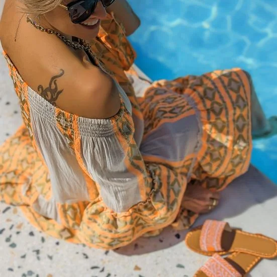 ModaFesta -flared-summer-dress-yellow-geometric-printed