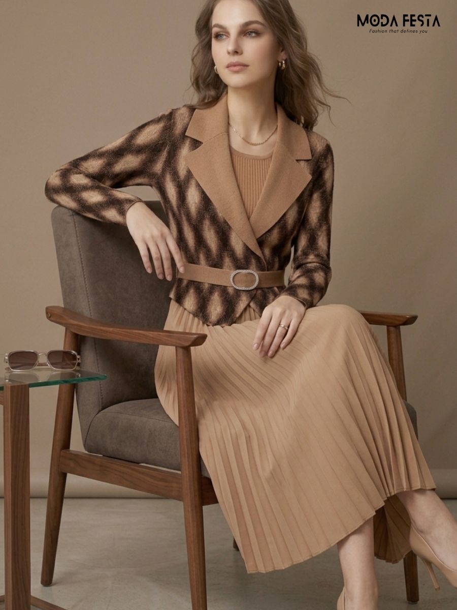 ModaFesta -diana-diamond-knit-belted-blazer-pleated