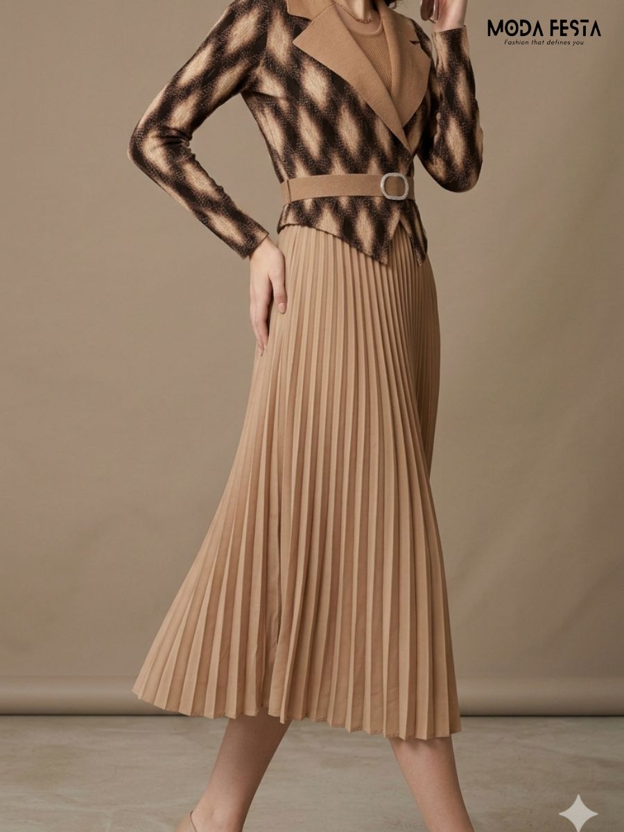 ModaFesta -diana-diamond-knit-belted-blazer-pleated