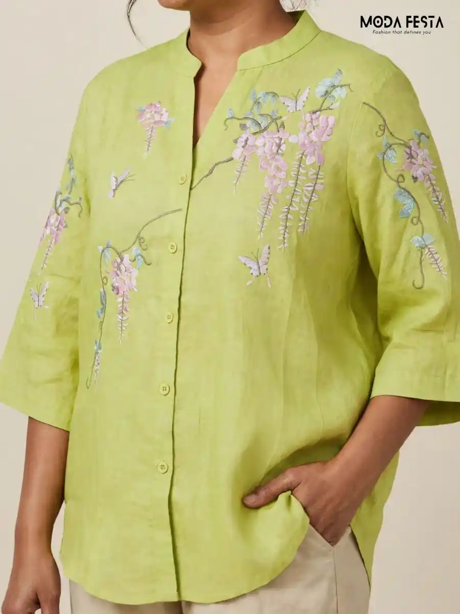 ModaFesta -green-floral-embroidered-casual-shirt