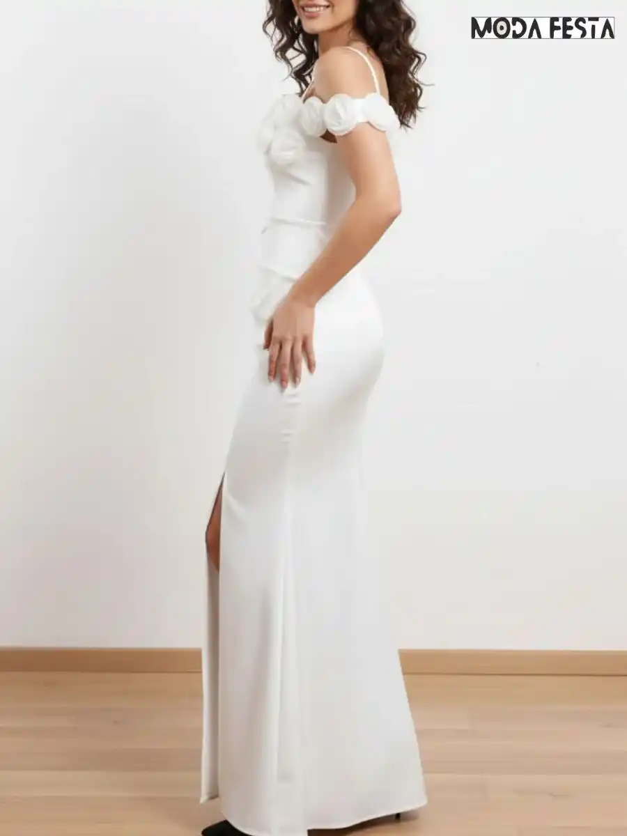 ModaFesta -elegant-off-shoulder-style-with-flower-dress-white
