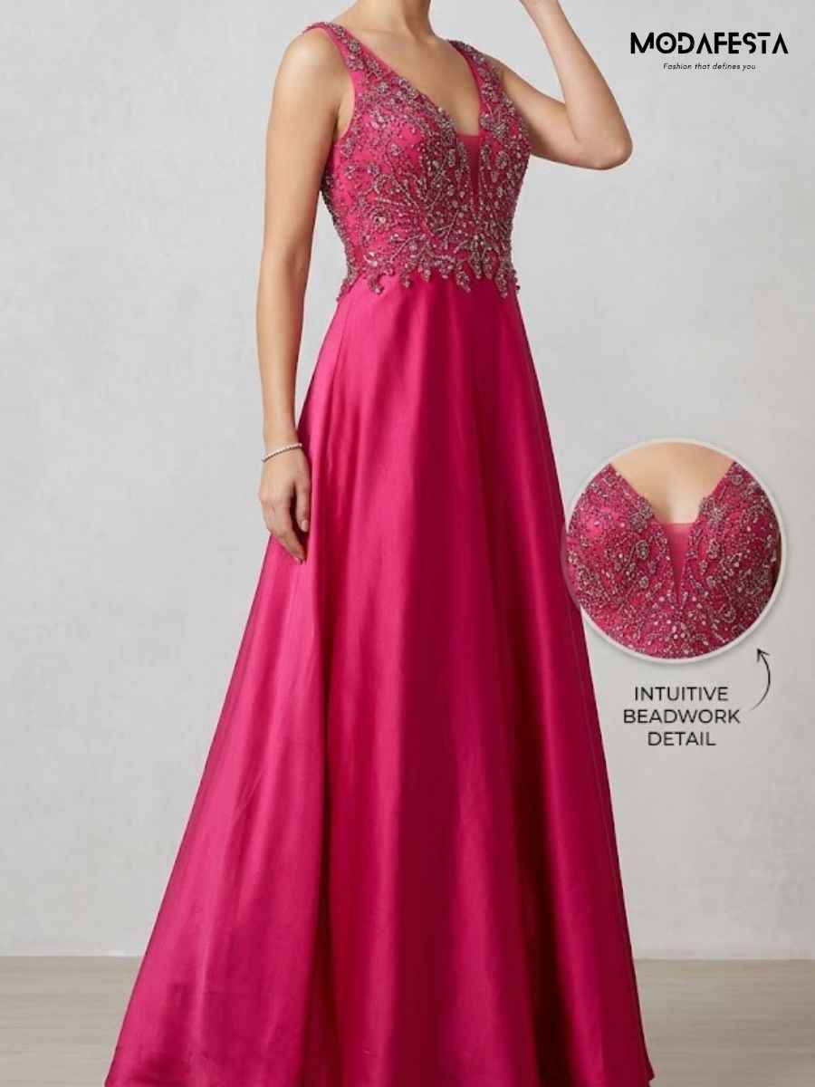 ModaFesta -elegant-v-neck-embellished-a-line-party-gown-red