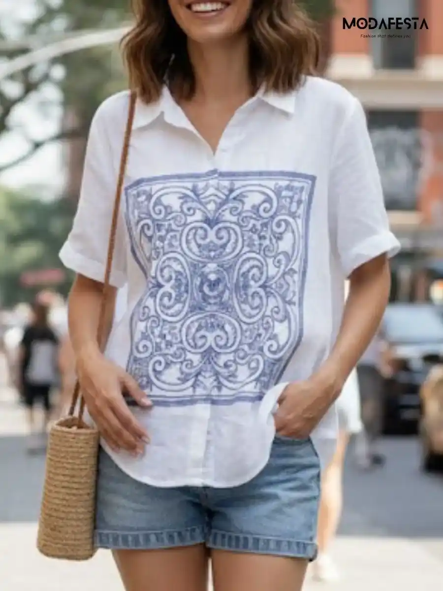 Elegant Abstract Blue Print Shirt