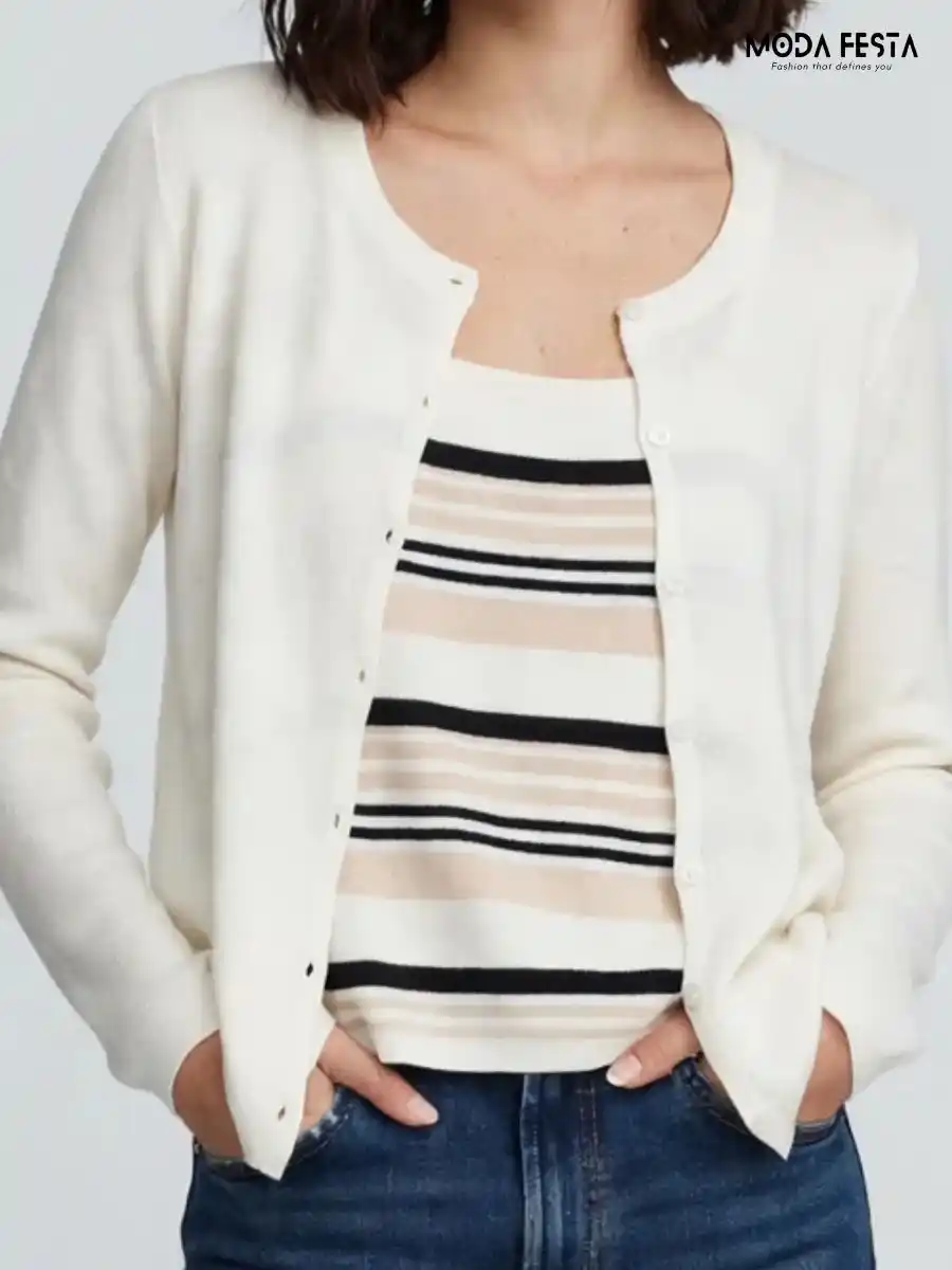 ModaFesta -white-cardigan-multistripe-inner-top-coord-set