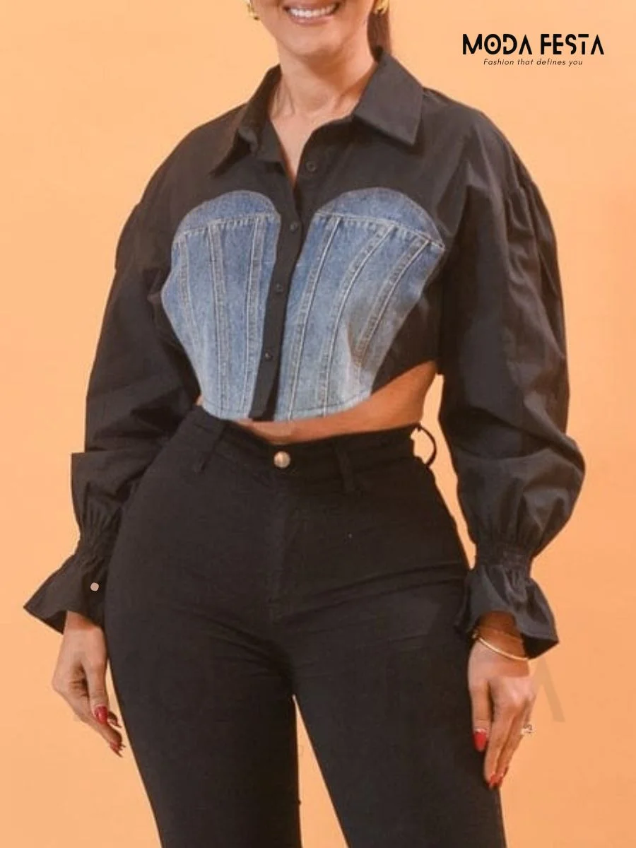 ModaFesta -crop-denim-shirt-black