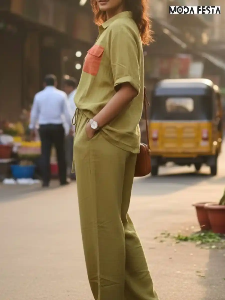 ModaFesta -elegant-cotton-coord-set-neon-green