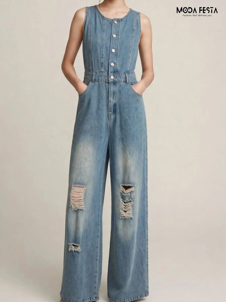 ModaFesta -elegant-denim-halter-neck-style-jumpsuit-blue