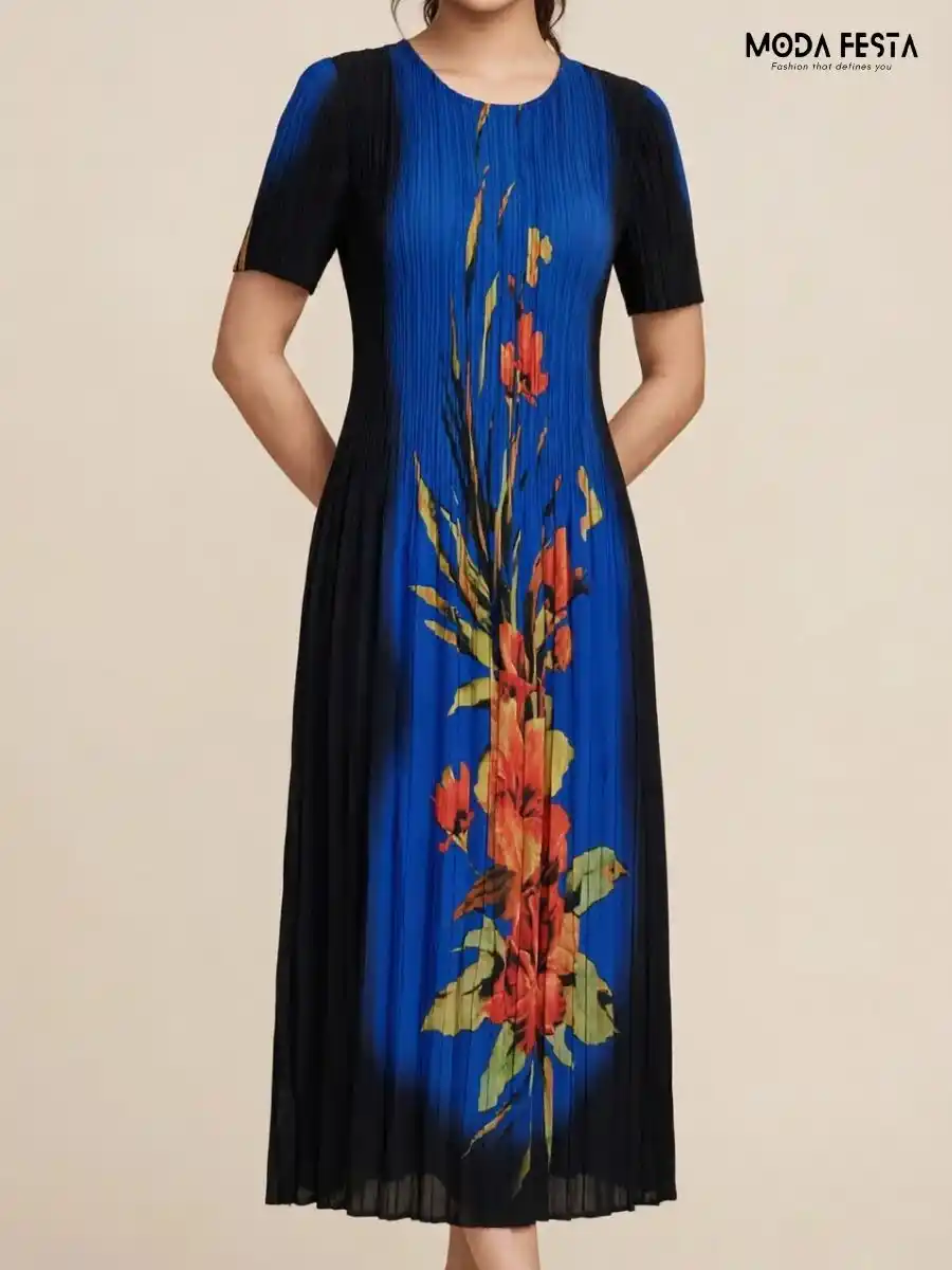 Floral Print Pleated Midi Dress