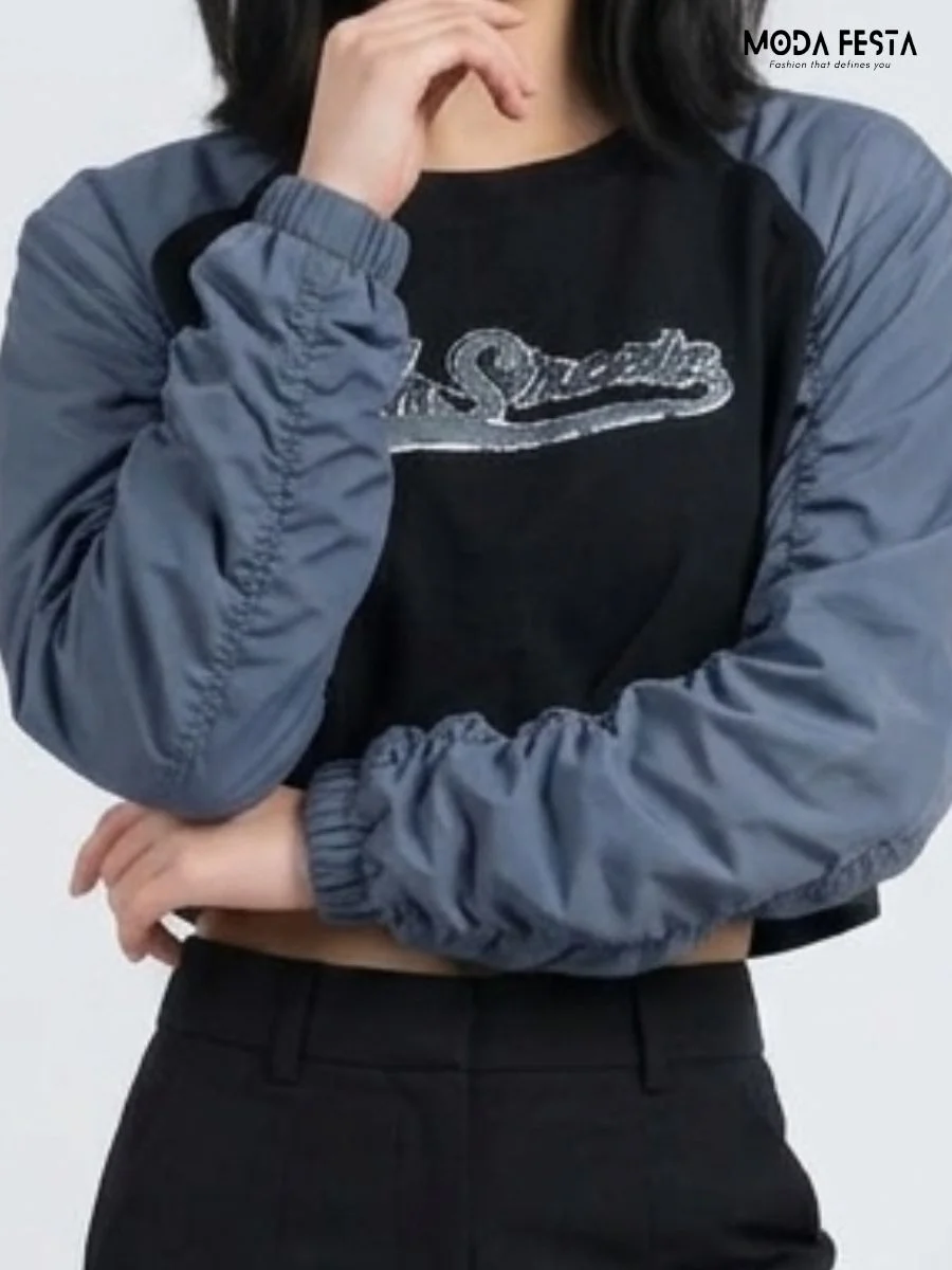 ModaFesta -ruched-sleeve-crop-top