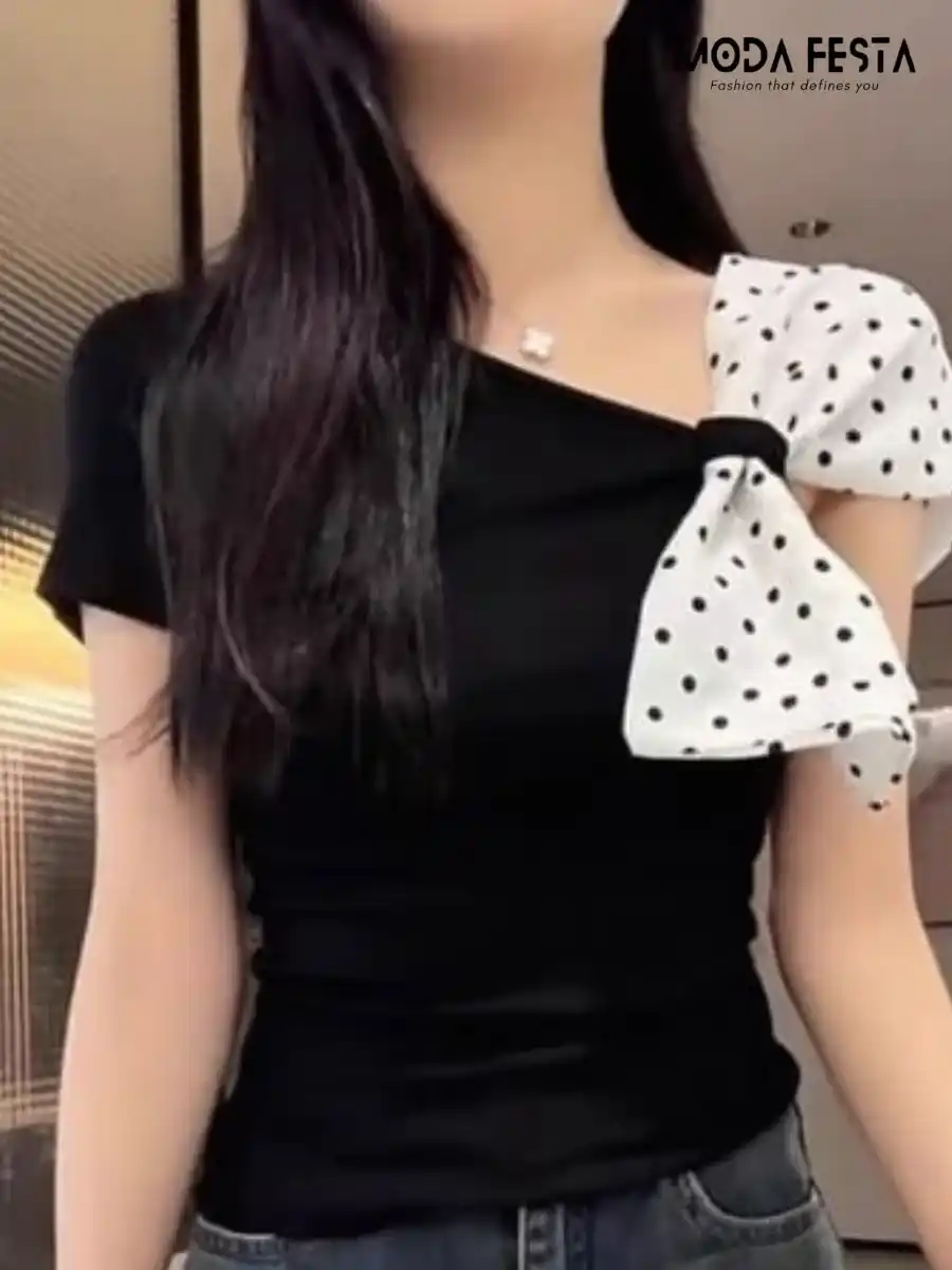 ModaFesta -stylish-polka-dot-crop-top-black