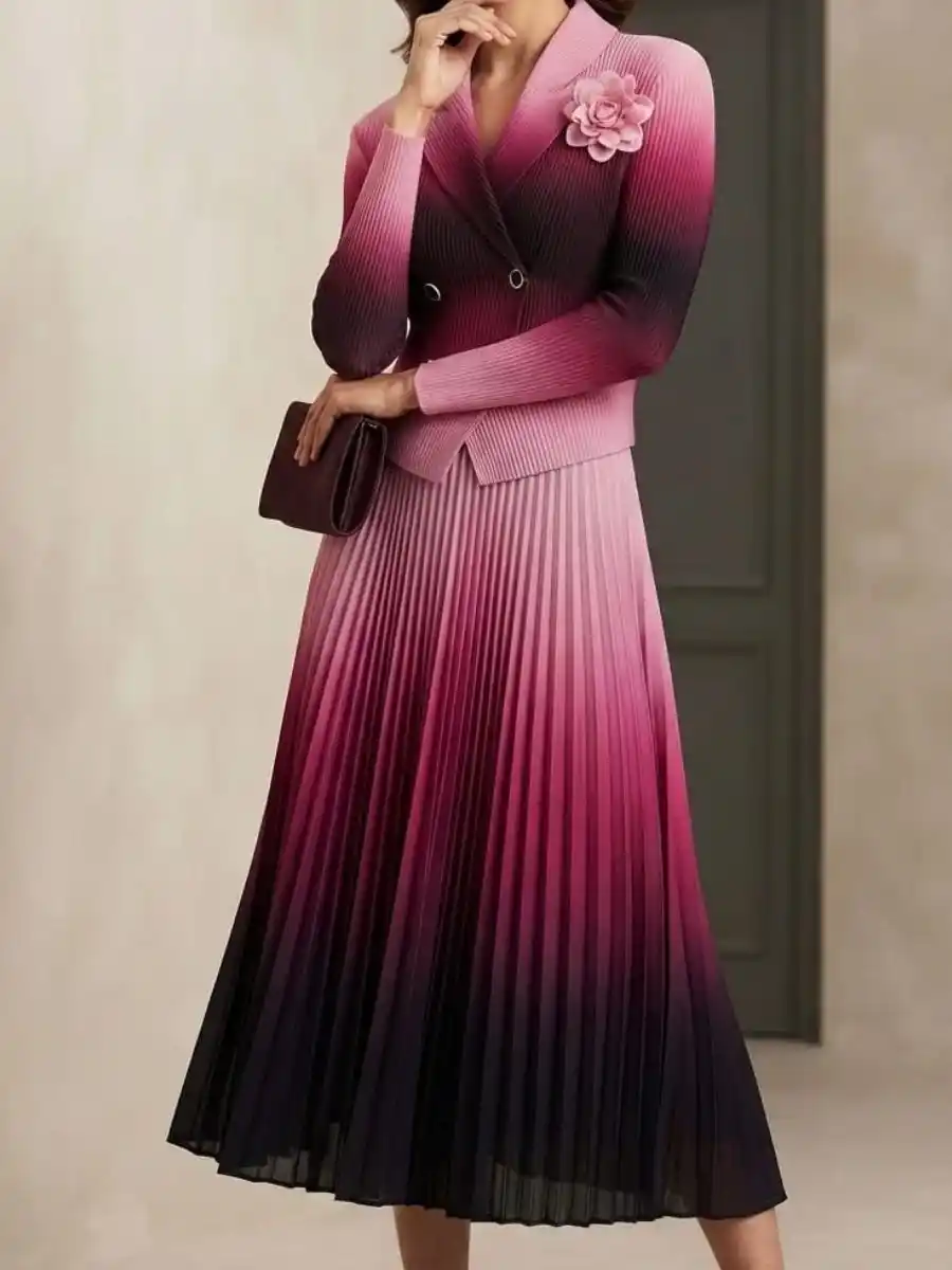ModaFesta -ombre-pleated-blazer-and-skirt-set