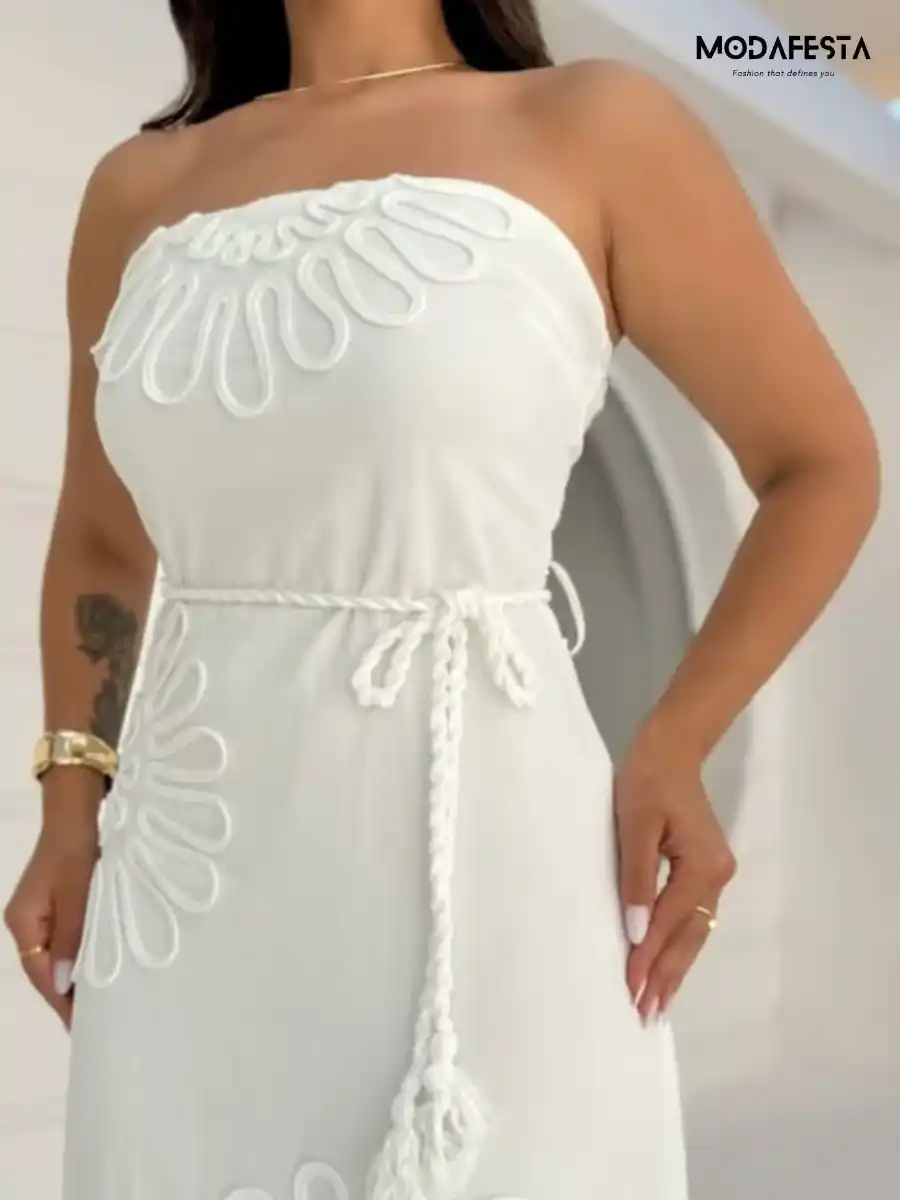 ModaFesta -classy-summer-tube-dress-with-belt-white