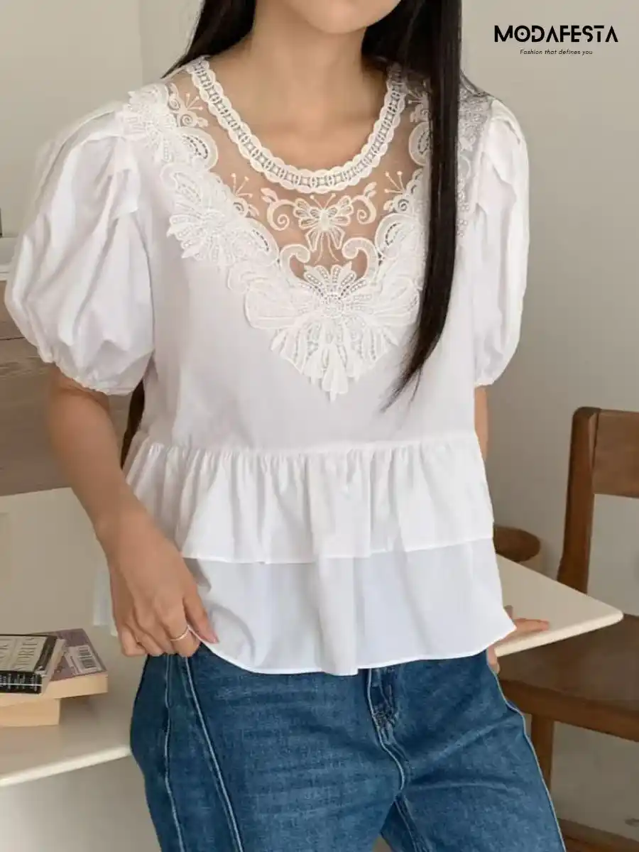 ModaFesta -elegant-floral-lace-peplum-top-white