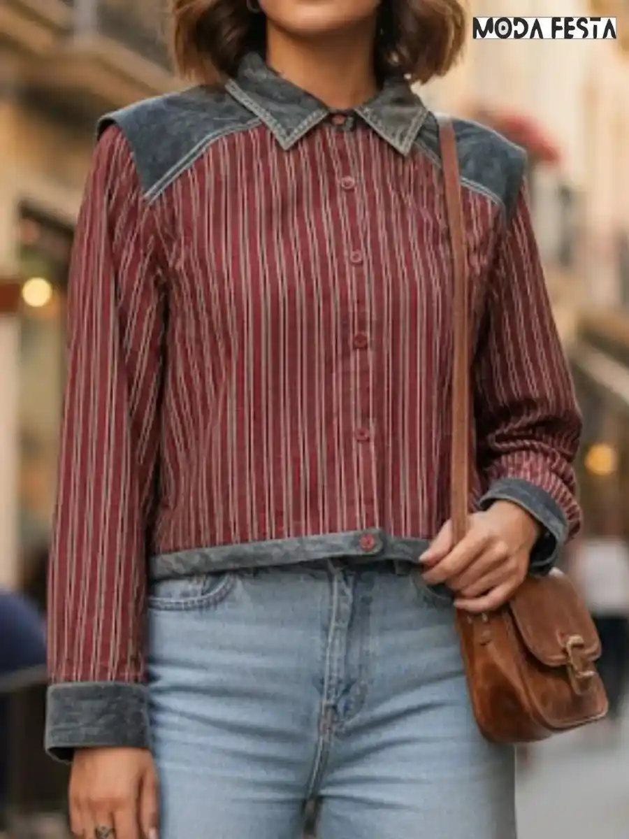 ModaFesta -stripe-cotton-shirt-with-denim-rust