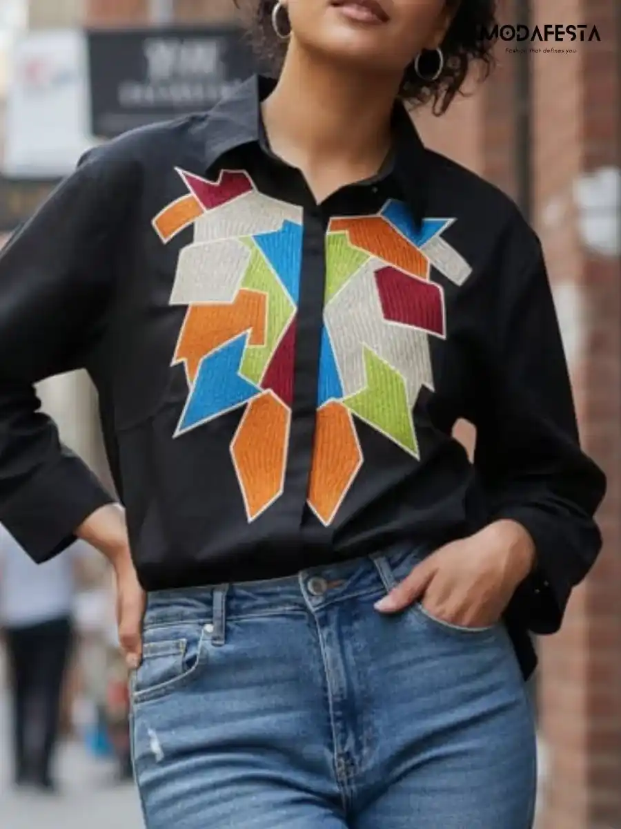 ModaFesta -geometric-handcrafted-cotton-shirt-black