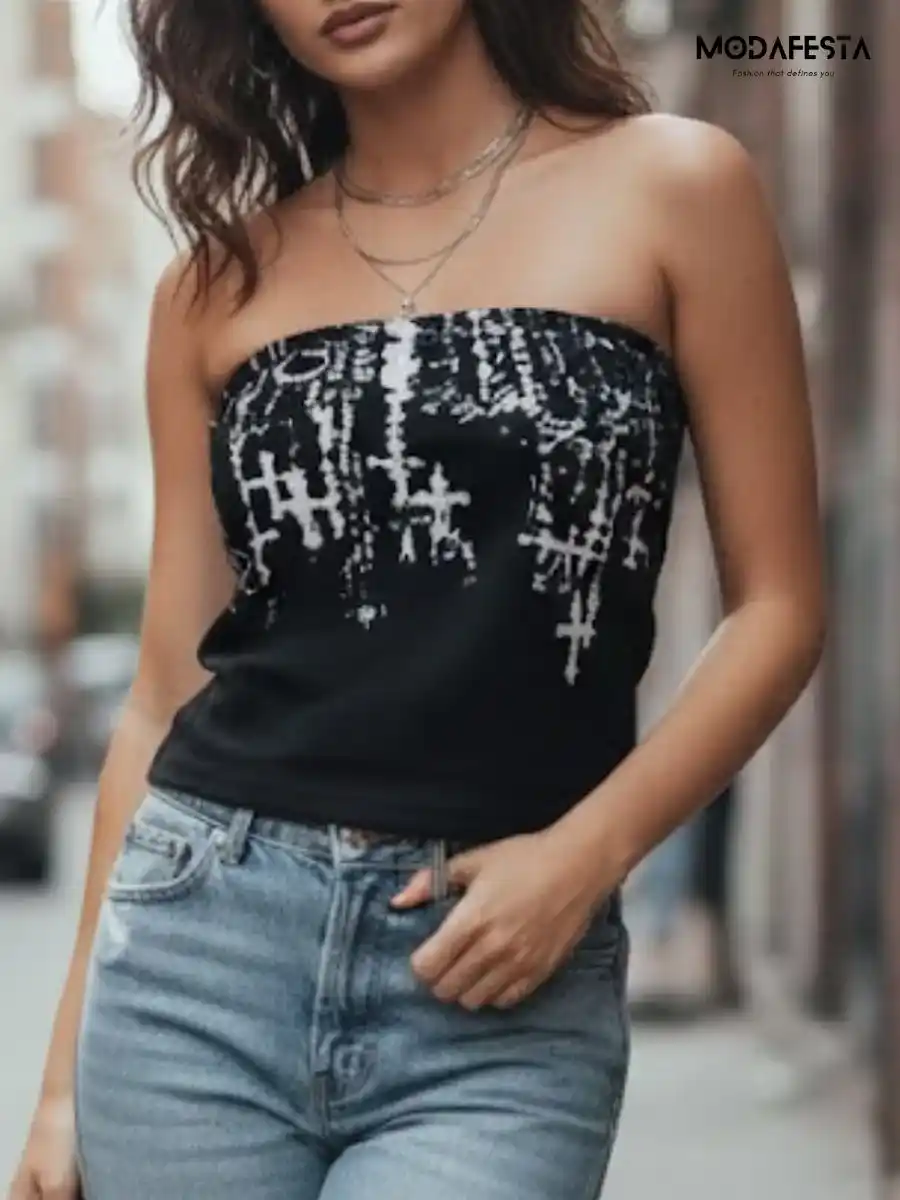 ModaFesta -elegant-abstract-printed-tue-top-black