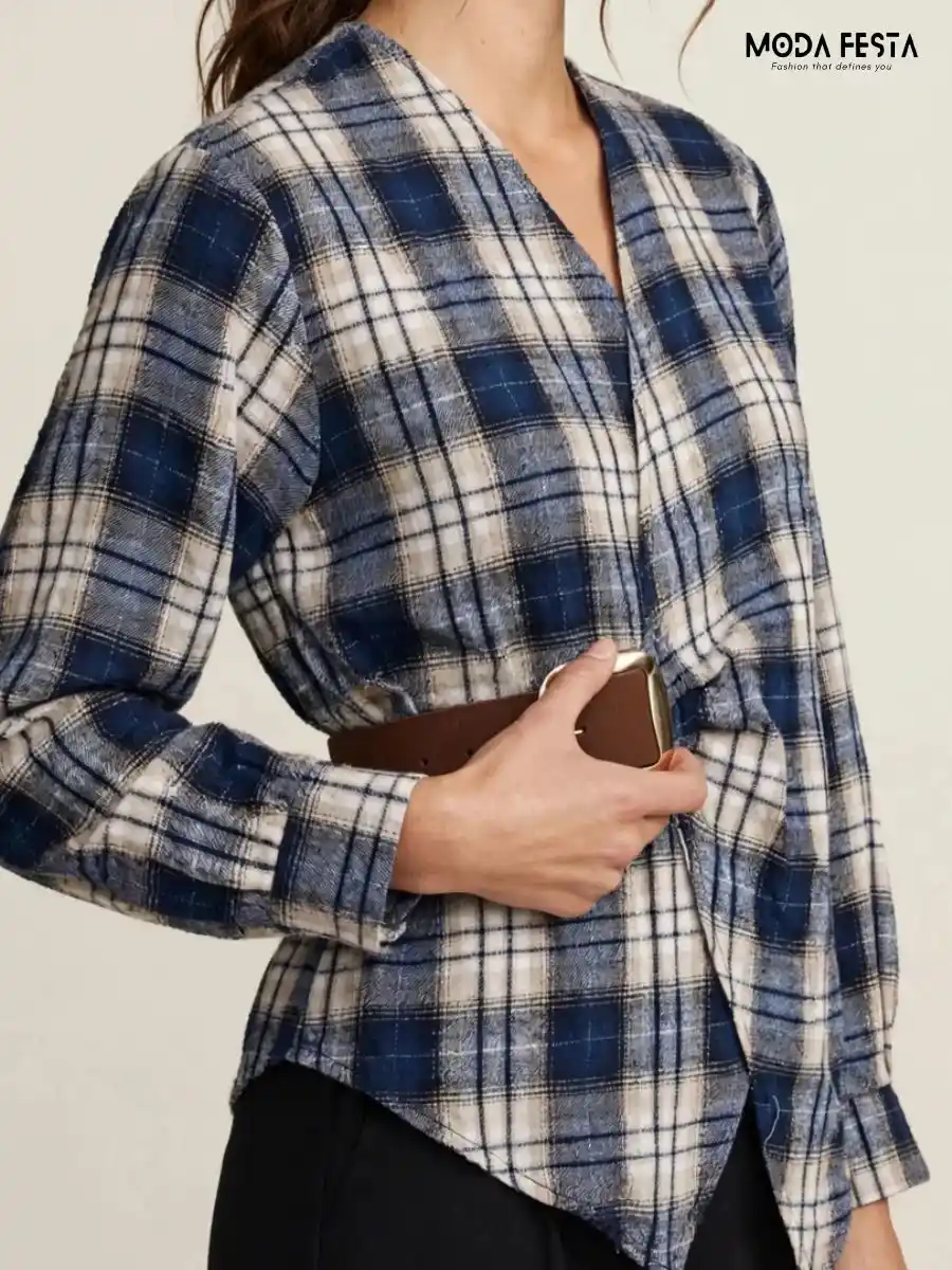 ModaFesta -belted-checked-wrap-top