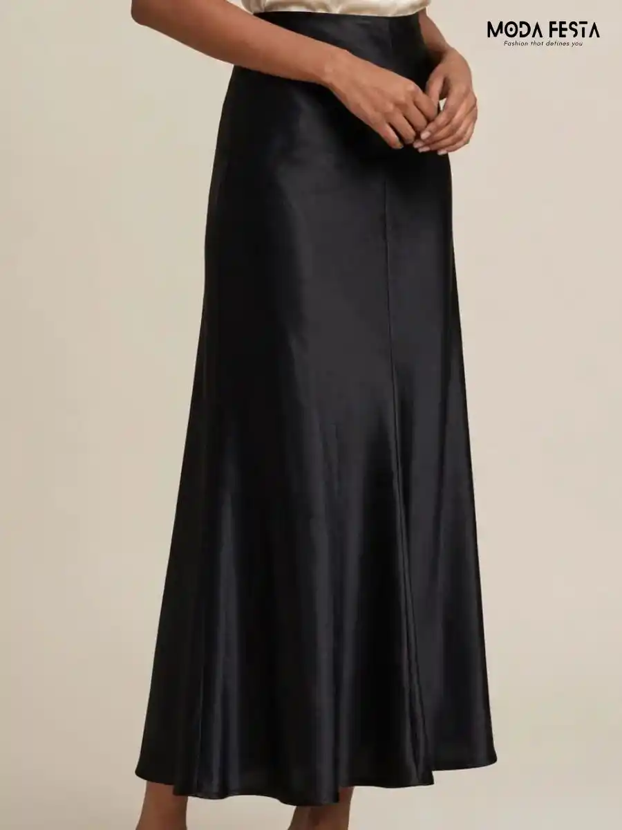 ModaFesta -classic-black-satin-maxi-skirt