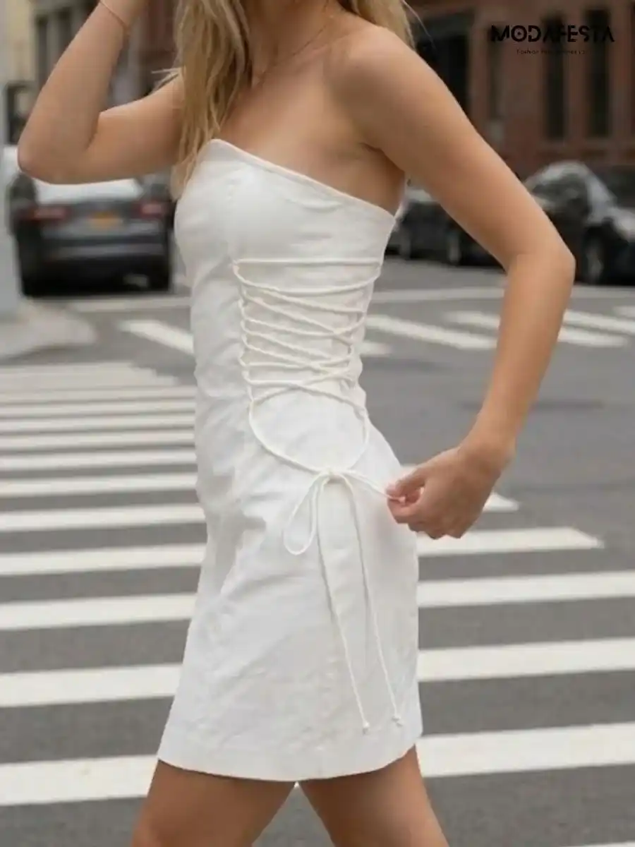 ModaFesta -elegant-tube-dress-side-knot-style-white