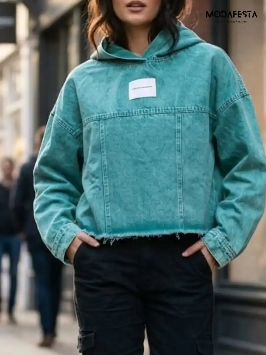 ModaFesta -elegant-denim-hoodie-jacket-green