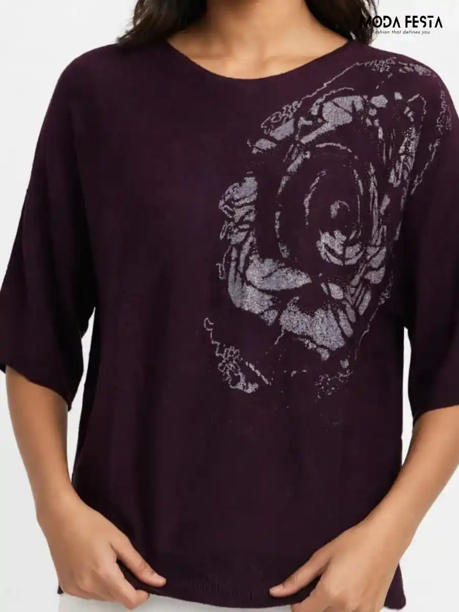 Plum Purple Printed Knit Top