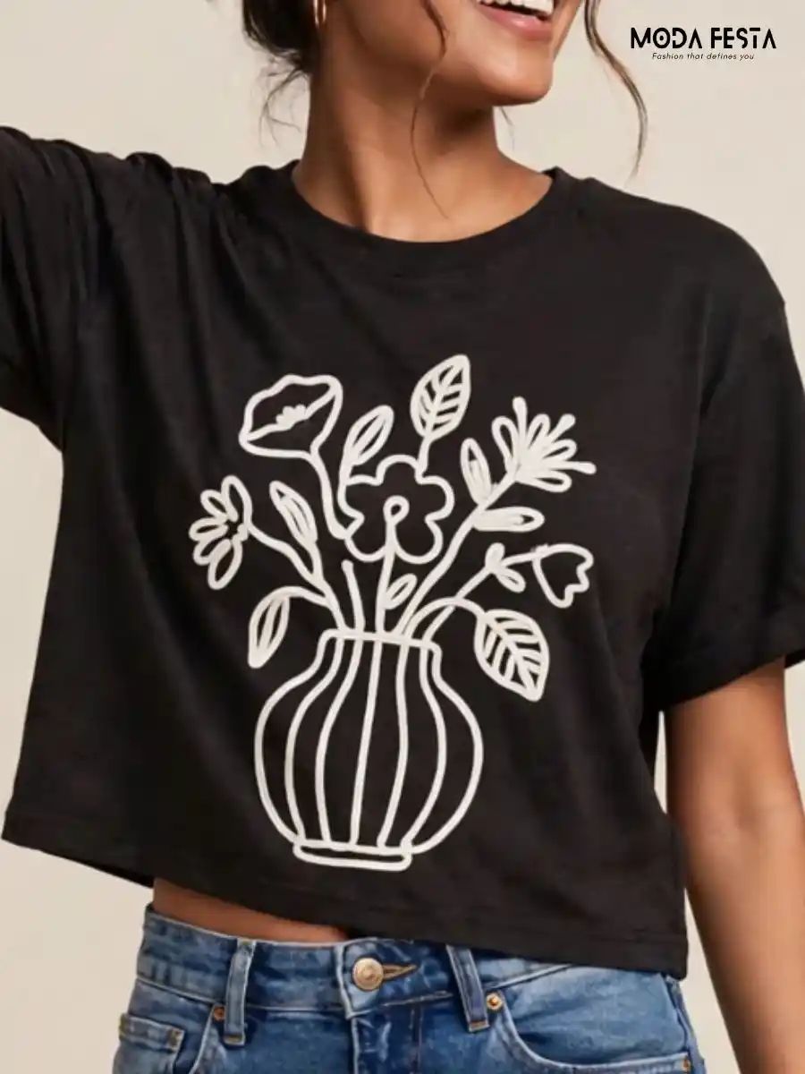 ModaFesta -minimalist-floral-outline-crop-tee