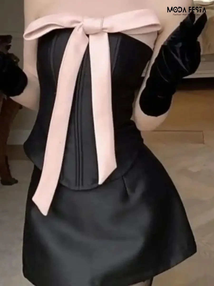 Black Strapless Bow Style Tube Top
