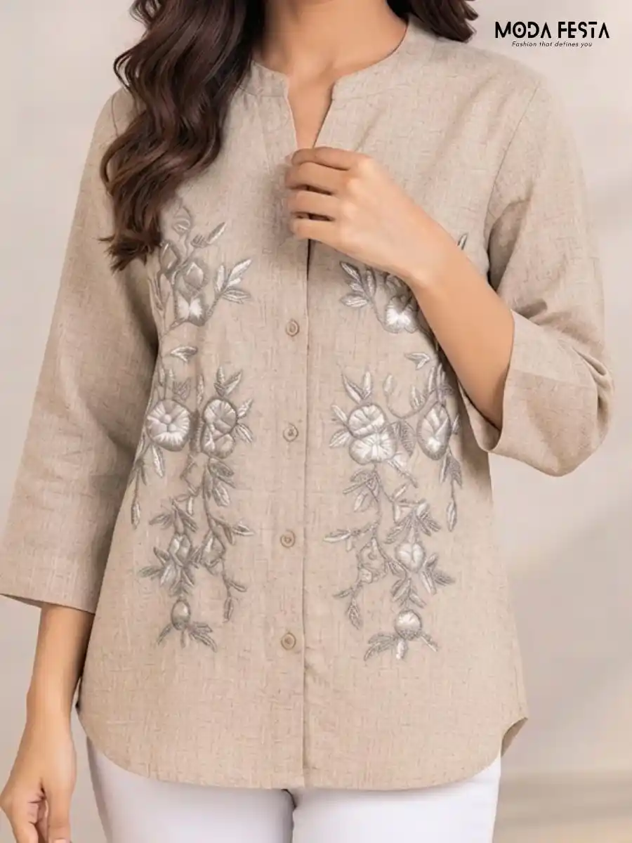 ModaFesta -elegant-embroidered-mandarin-collar-top