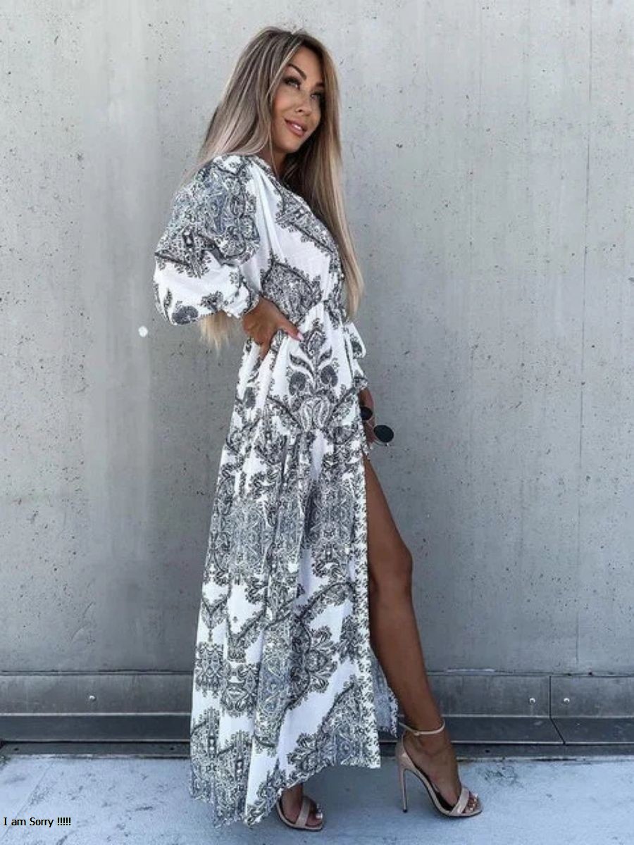 ModaFesta -swiss-printed-high-slit-dress-white