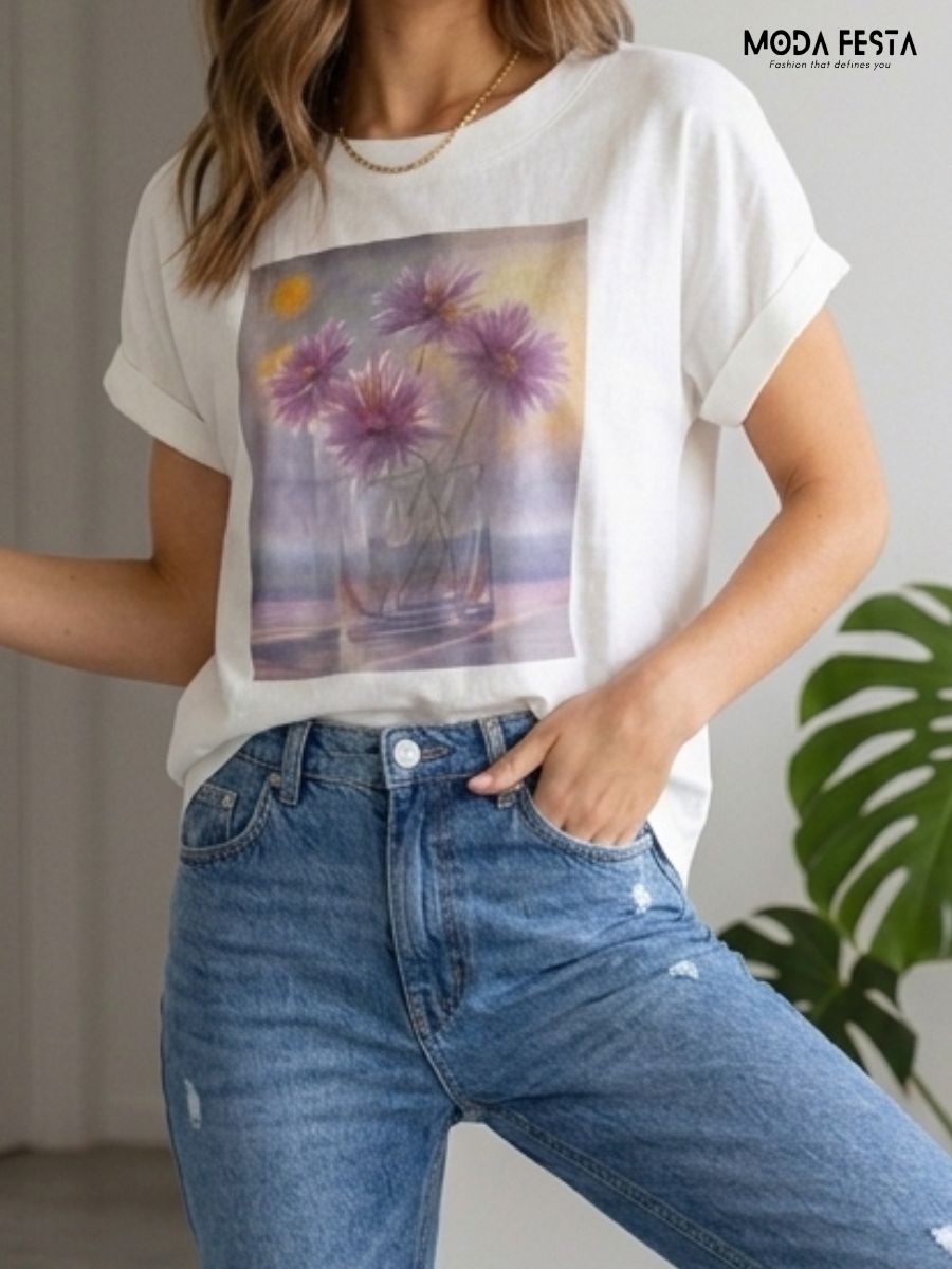 ModaFesta -purple-floral-graphic-cotton-linen-t-shirt